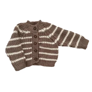 Tan Rib Knit Stripe Cardigan - The Blueberry Hill