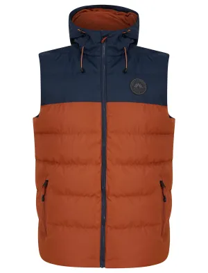 Tarlo Micro-Fleece Lined Hooded Quilted Puffer Gilet in Burnt Orange - Tokyo Laundry