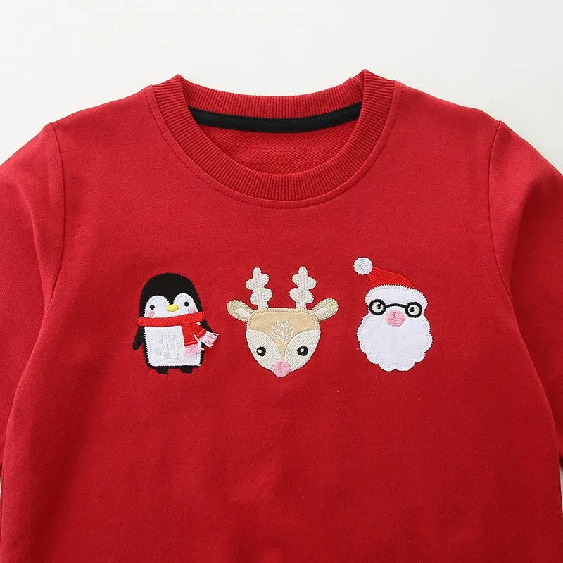 Toddler/Kid's Penguin, Deer and Santa Embroidery Design Sweatshirt