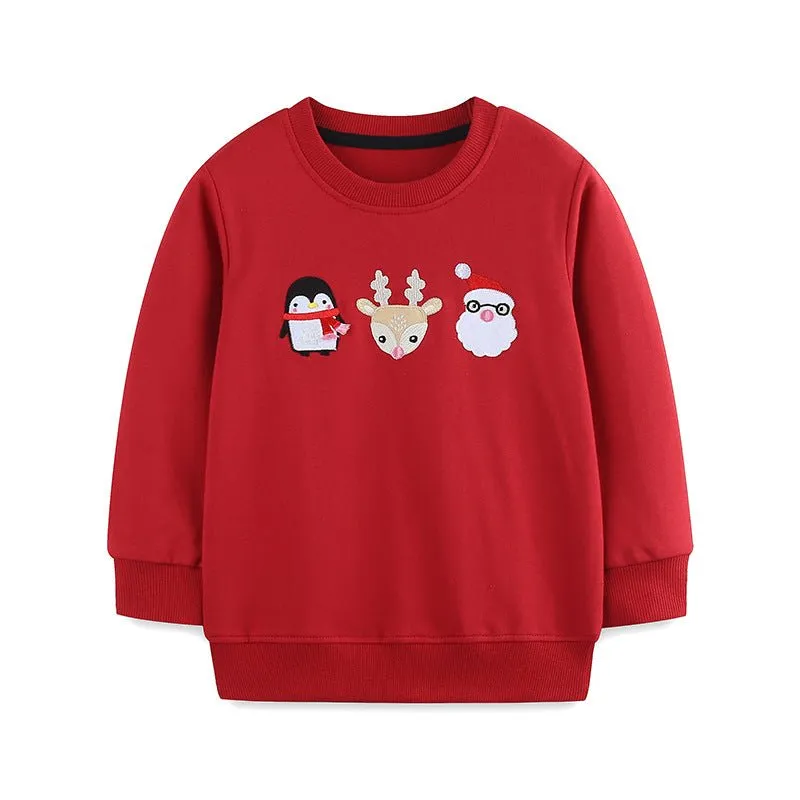 Toddler/Kid's Penguin, Deer and Santa Embroidery Design Sweatshirt