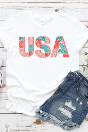 Tropical Floral USA Graphic T-Shirt