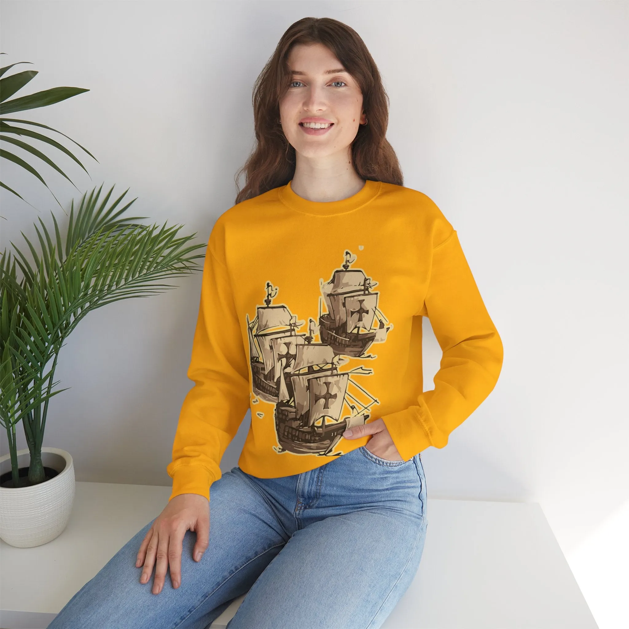 Unisex Heavy Blend Crewneck Sweatshirt with 3 Boats Design – Ultimate Comfort & Sustainability