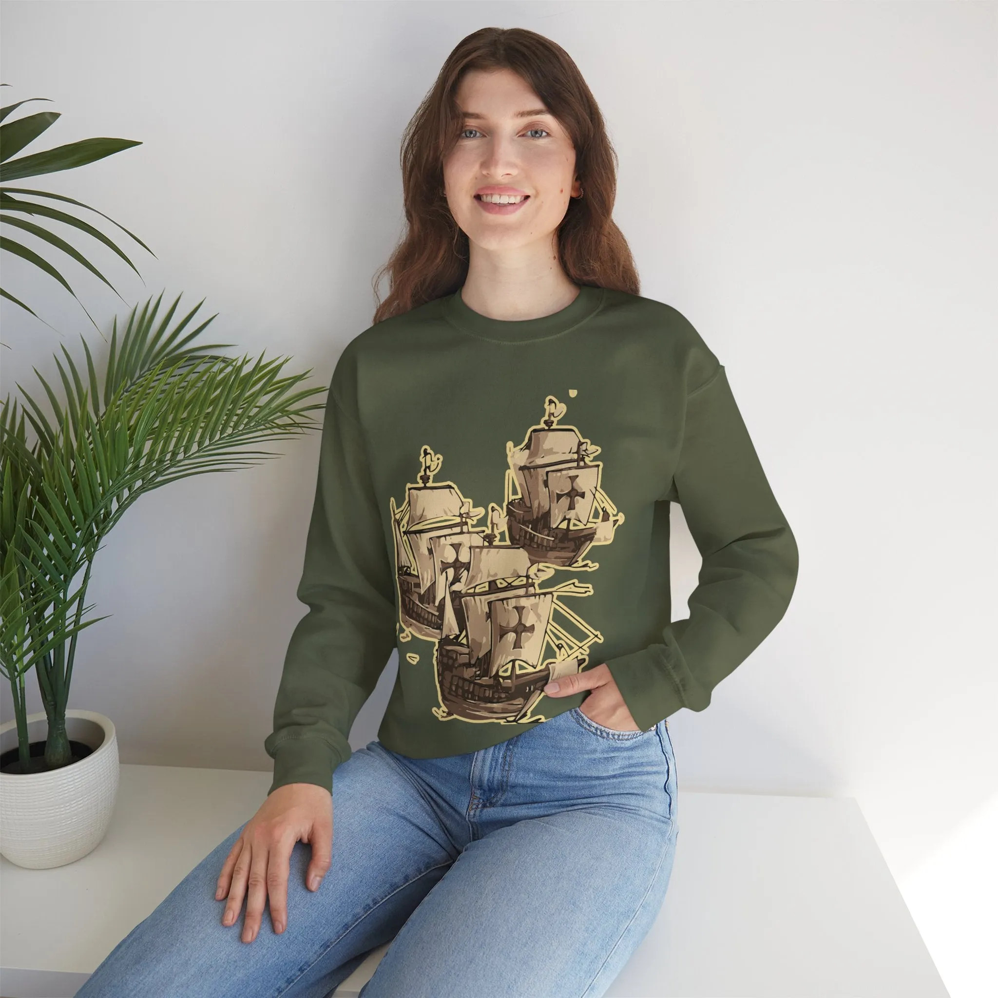 Unisex Heavy Blend Crewneck Sweatshirt with 3 Boats Design – Ultimate Comfort & Sustainability