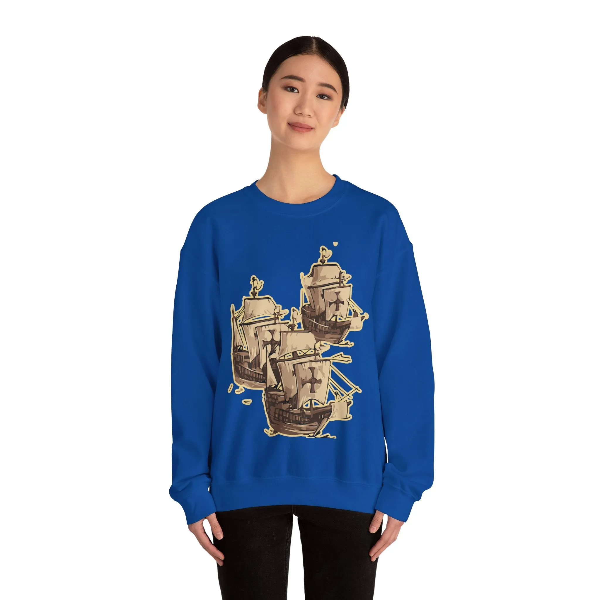 Unisex Heavy Blend Crewneck Sweatshirt with 3 Boats Design – Ultimate Comfort & Sustainability