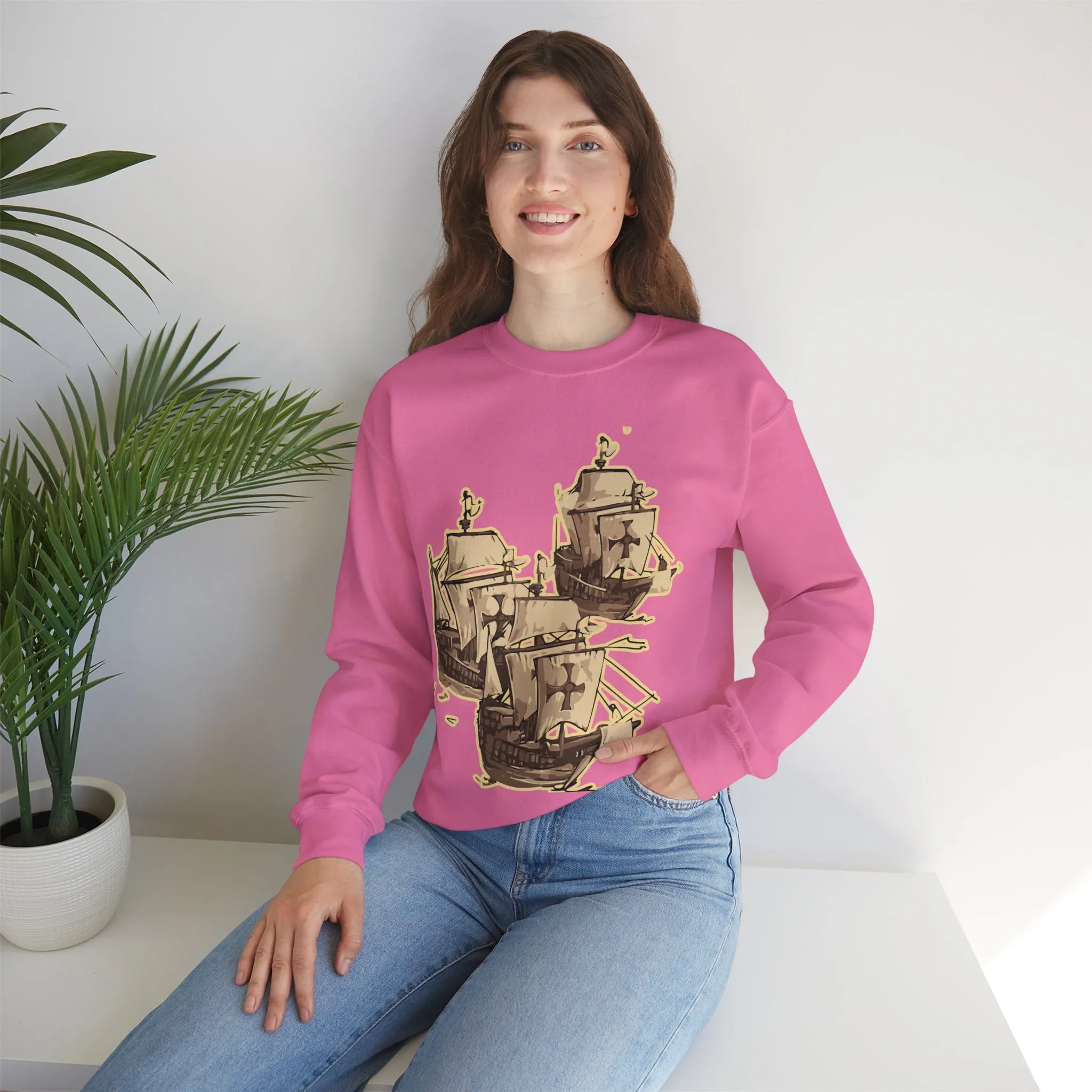 Unisex Heavy Blend Crewneck Sweatshirt with 3 Boats Design – Ultimate Comfort & Sustainability