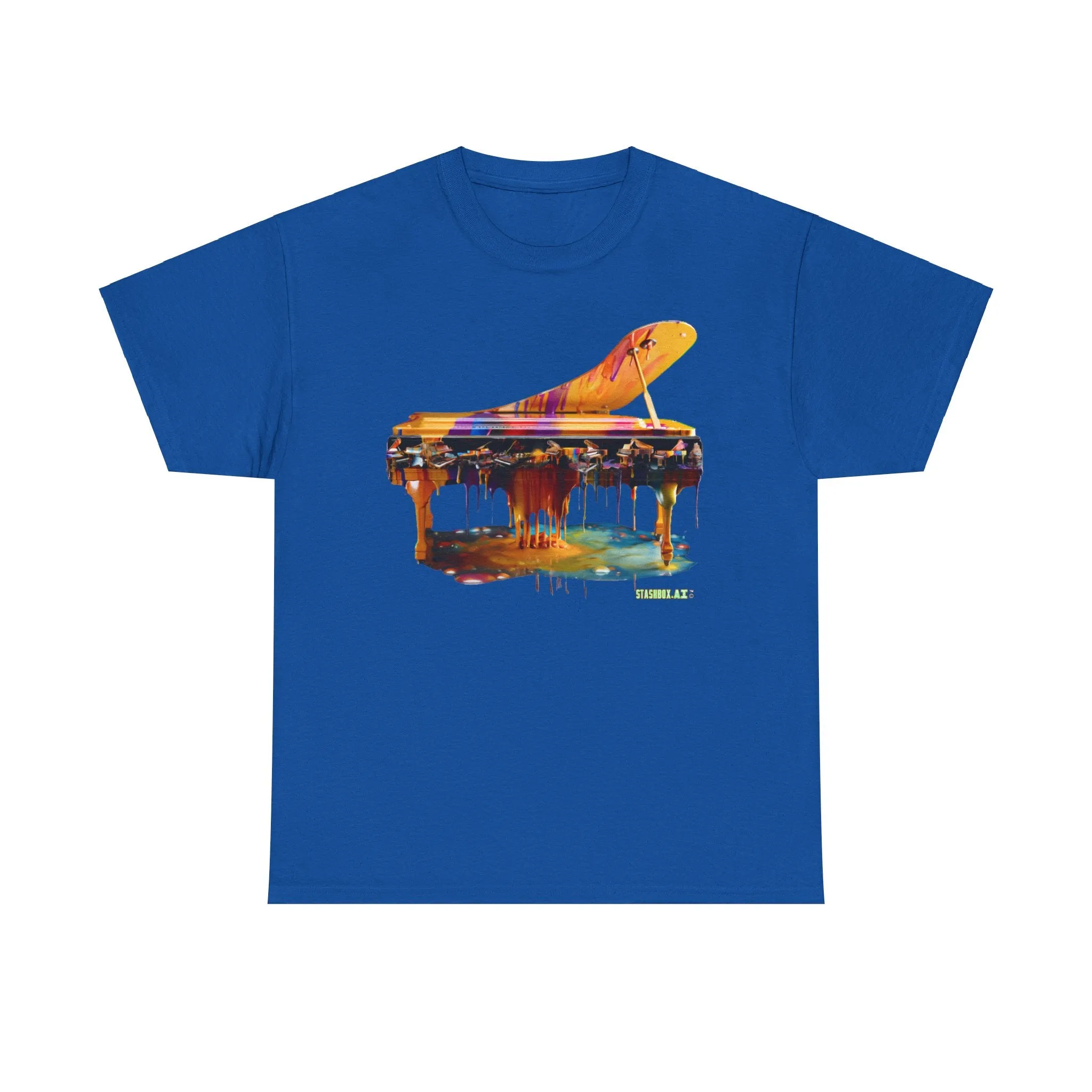 Unisex Heavy Cotton Tee Vibrant Color Dripping Piano Knolling Art 008