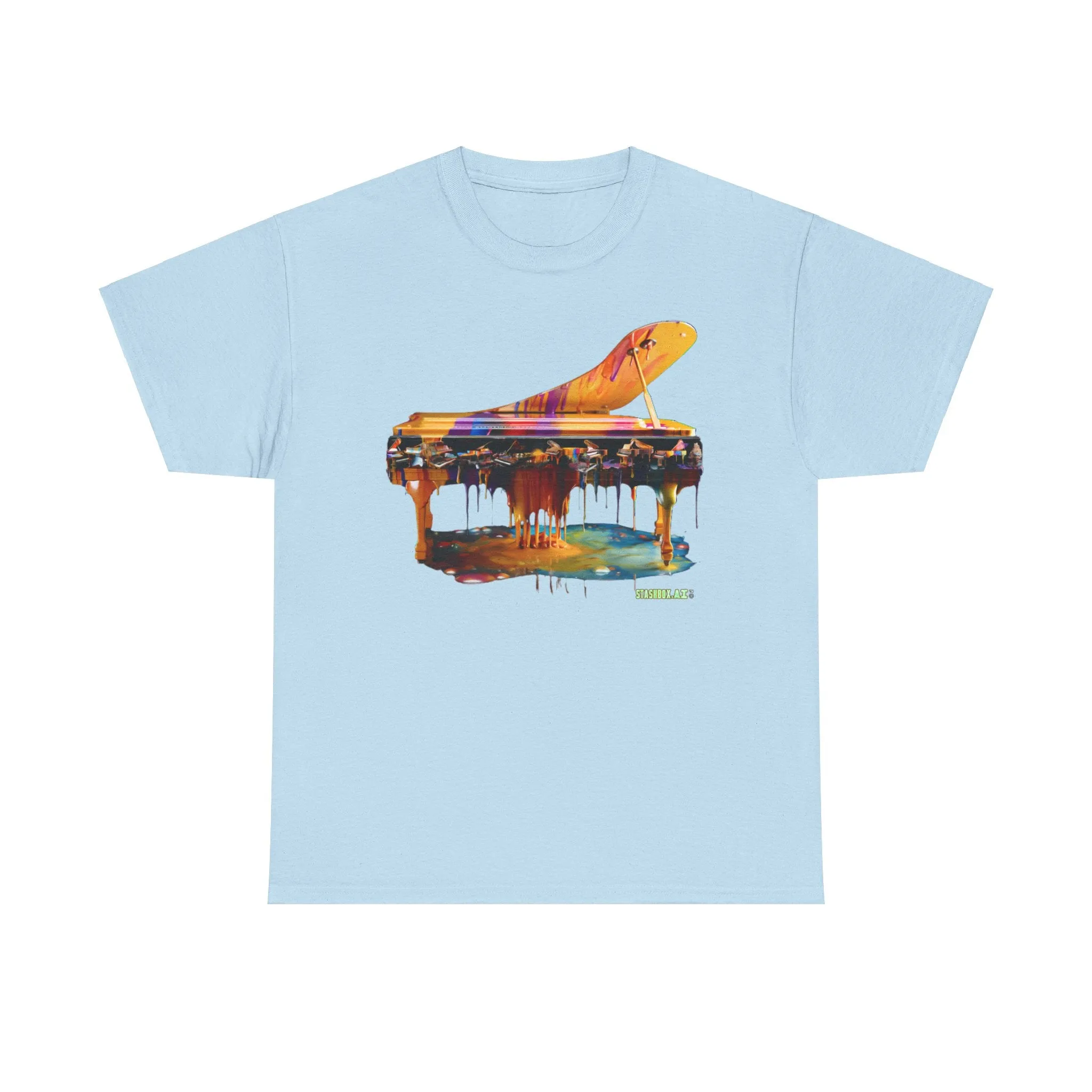 Unisex Heavy Cotton Tee Vibrant Color Dripping Piano Knolling Art 008