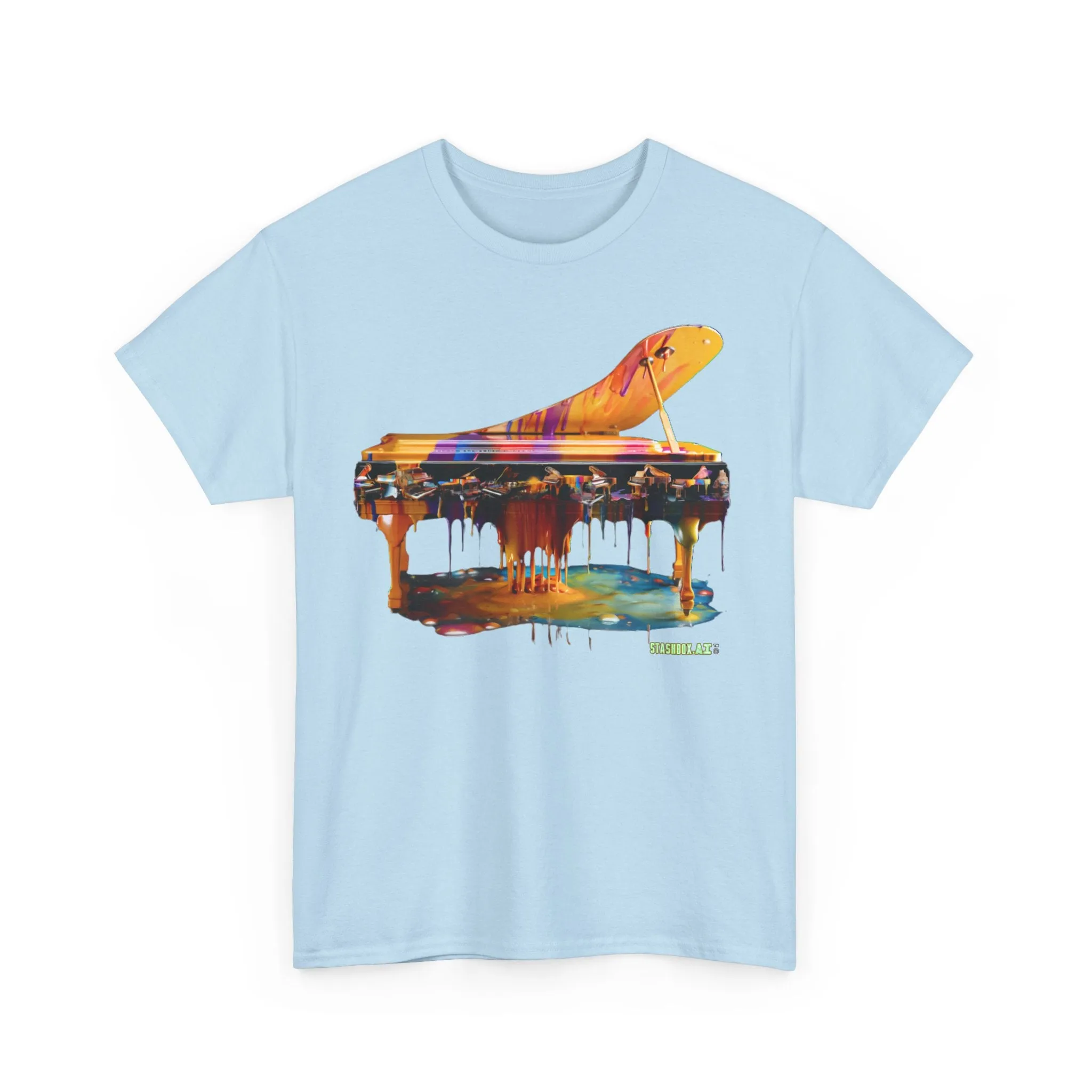 Unisex Heavy Cotton Tee Vibrant Color Dripping Piano Knolling Art 008