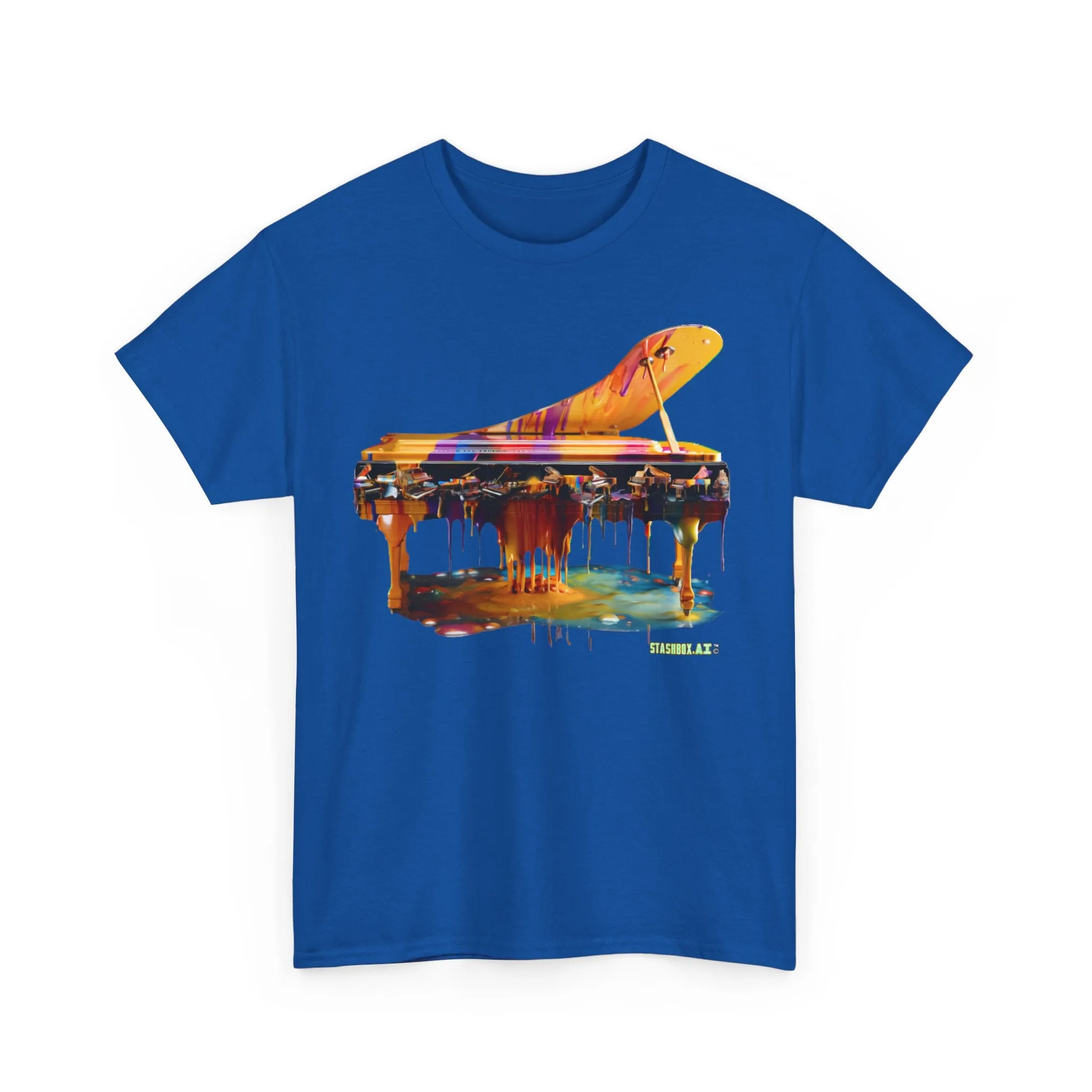 Unisex Heavy Cotton Tee Vibrant Color Dripping Piano Knolling Art 008