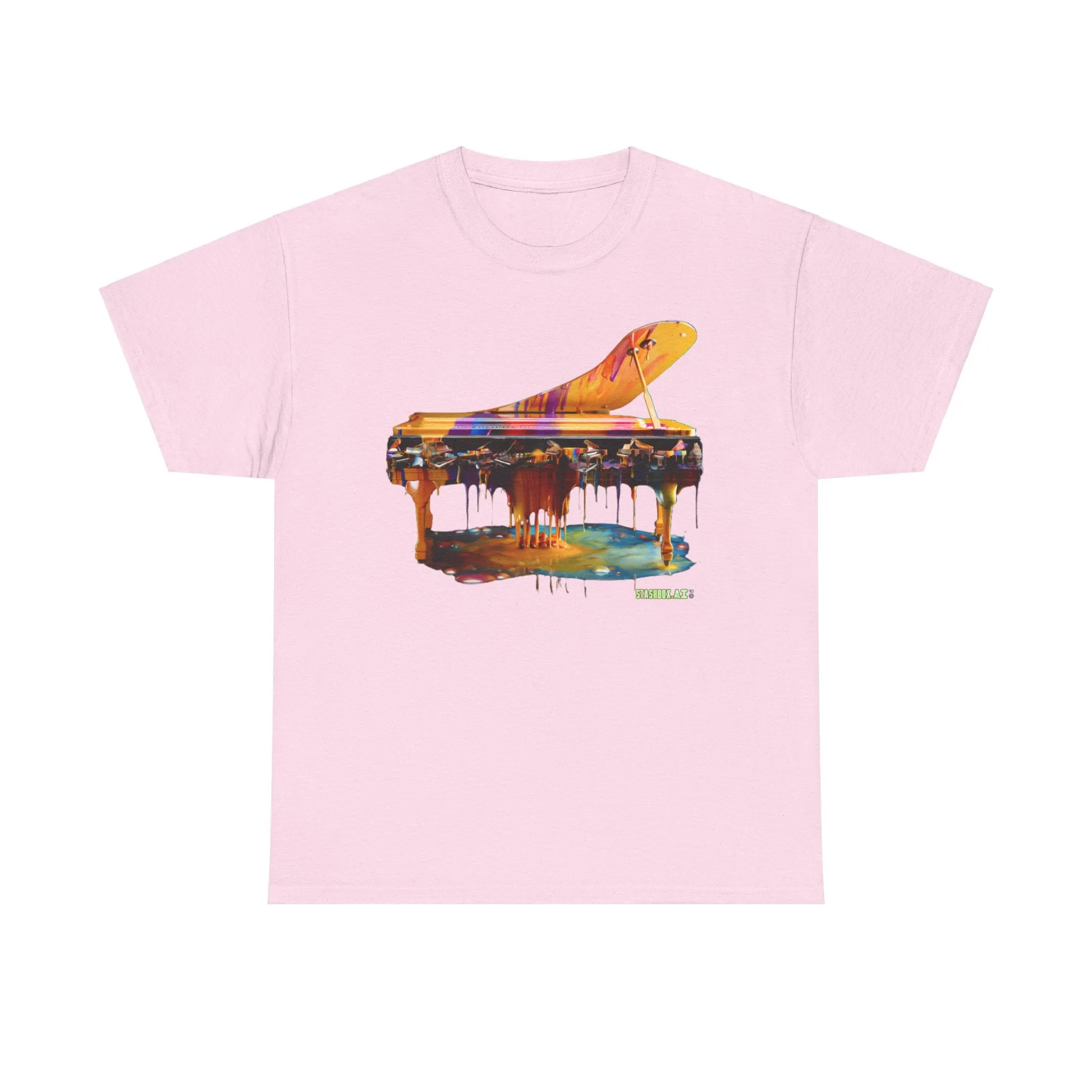 Unisex Heavy Cotton Tee Vibrant Color Dripping Piano Knolling Art 008