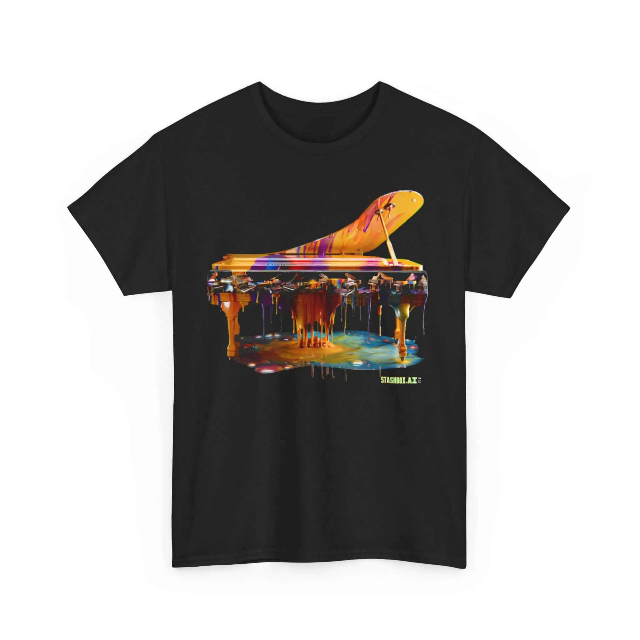 Unisex Heavy Cotton Tee Vibrant Color Dripping Piano Knolling Art 008