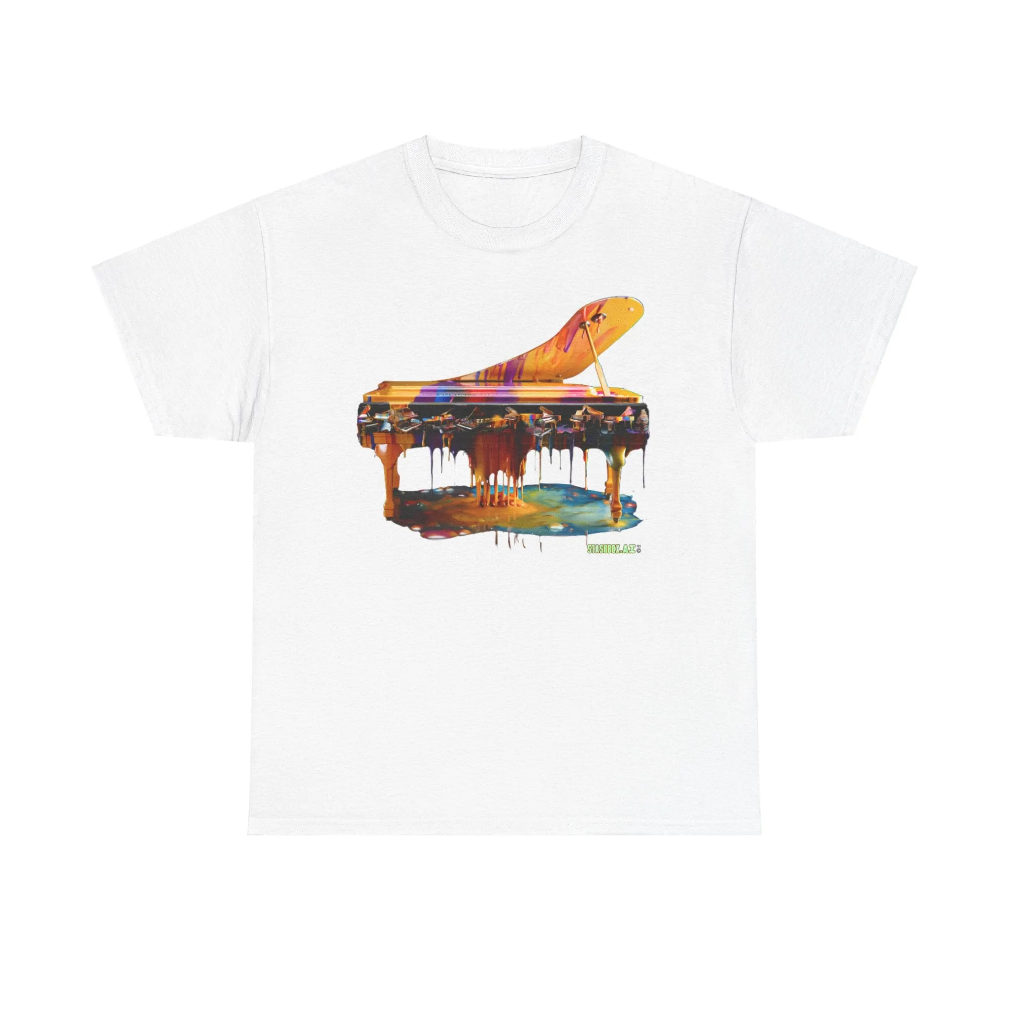 Unisex Heavy Cotton Tee Vibrant Color Dripping Piano Knolling Art 008