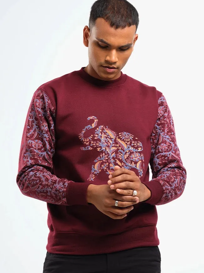 Unisex Printed Crewneck Sweatshirt - Maroon