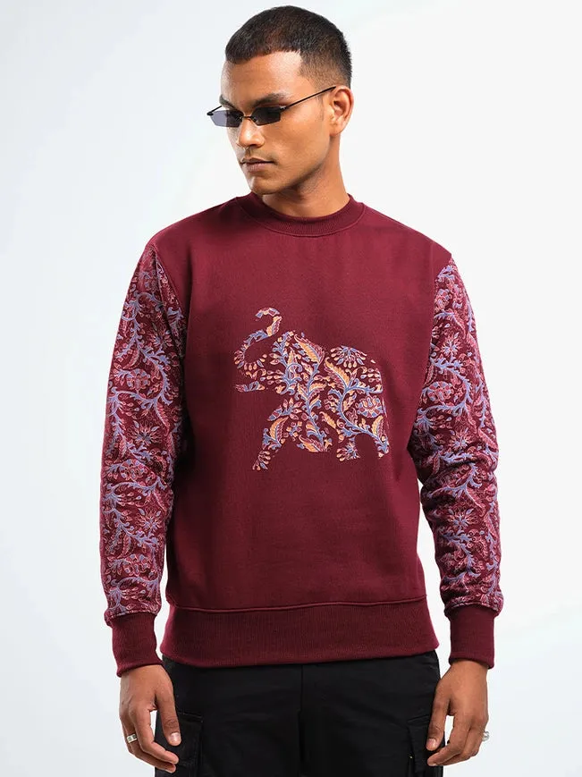 Unisex Printed Crewneck Sweatshirt - Maroon