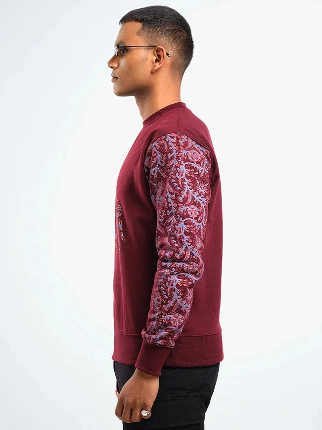 Unisex Printed Crewneck Sweatshirt - Maroon