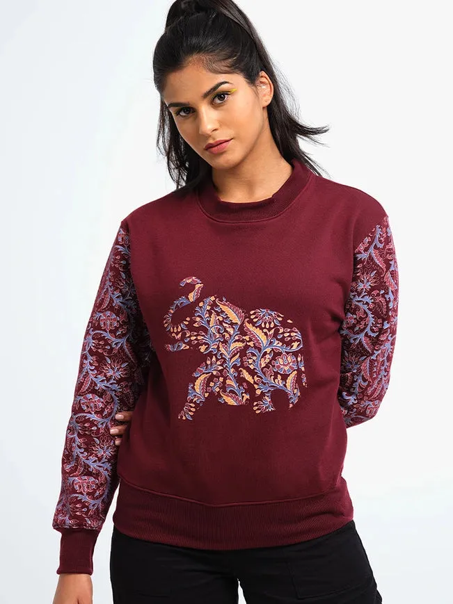 Unisex Printed Crewneck Sweatshirt - Maroon