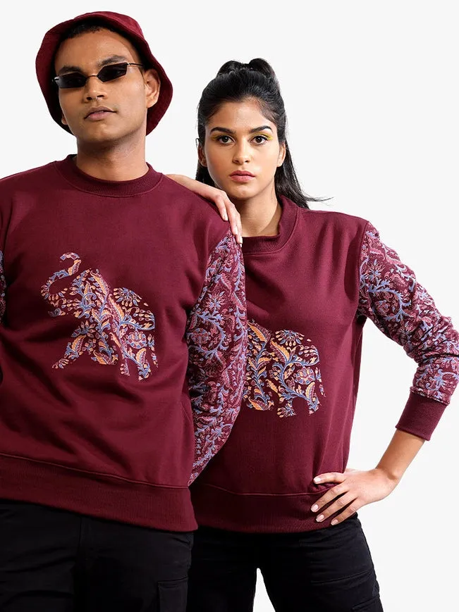 Unisex Printed Crewneck Sweatshirt - Maroon