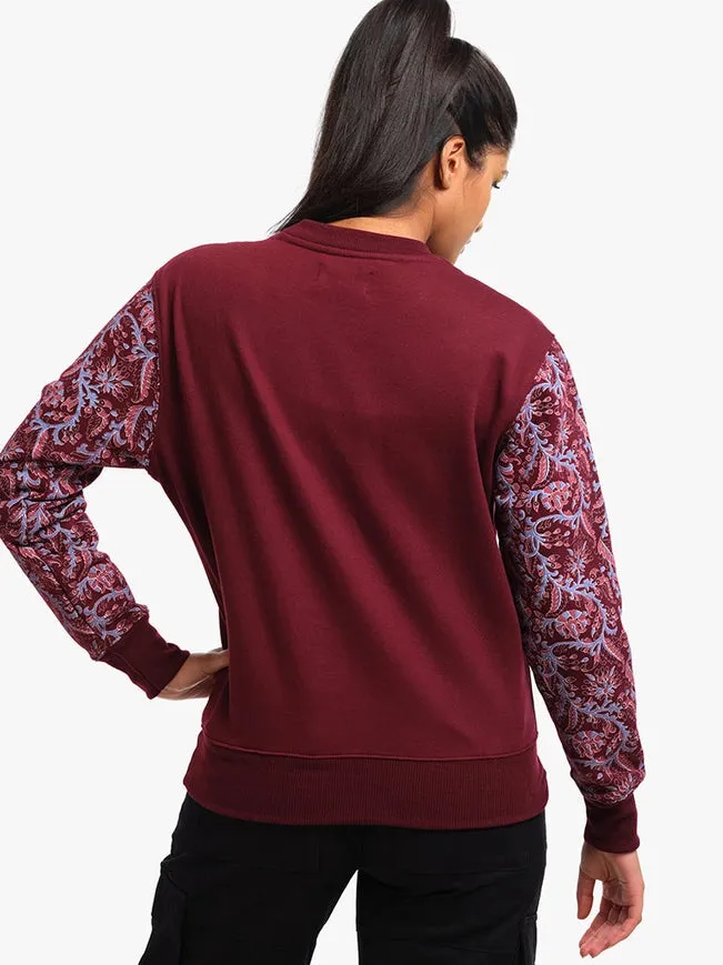 Unisex Printed Crewneck Sweatshirt - Maroon