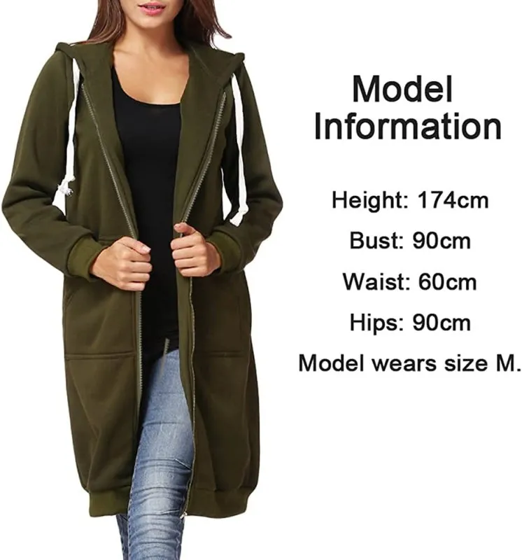 Versear Women Zip up Hoodies Long Sleeves Drawstring Tunic Sweatshirt Casual Long plus Size Jacket Sweatshirt Outerwear with Pockets