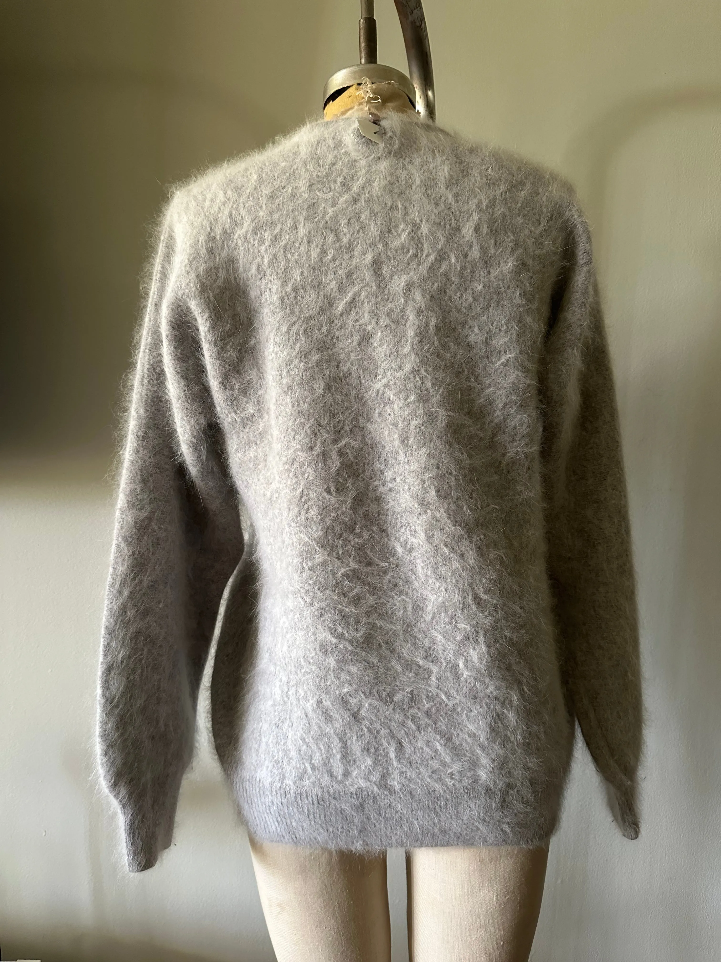 Vintage Grey Heart and Pearl Angora Sweatshirt Connie Lee Sparkling Sequined Knit Long Sleeve Sweater