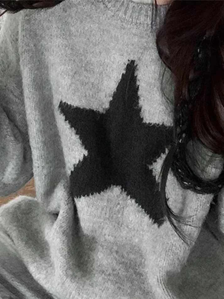 Vintage Star Jacquard Crew Neck Sweater