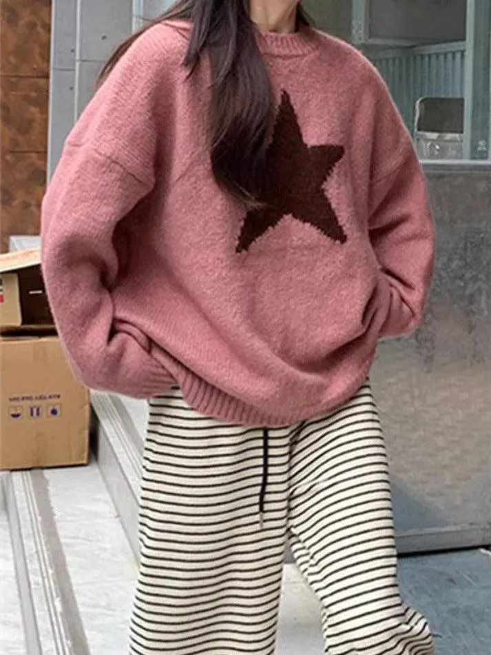 Vintage Star Jacquard Crew Neck Sweater