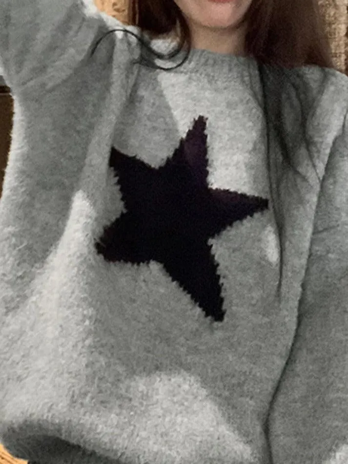 Vintage Star Jacquard Crew Neck Sweater