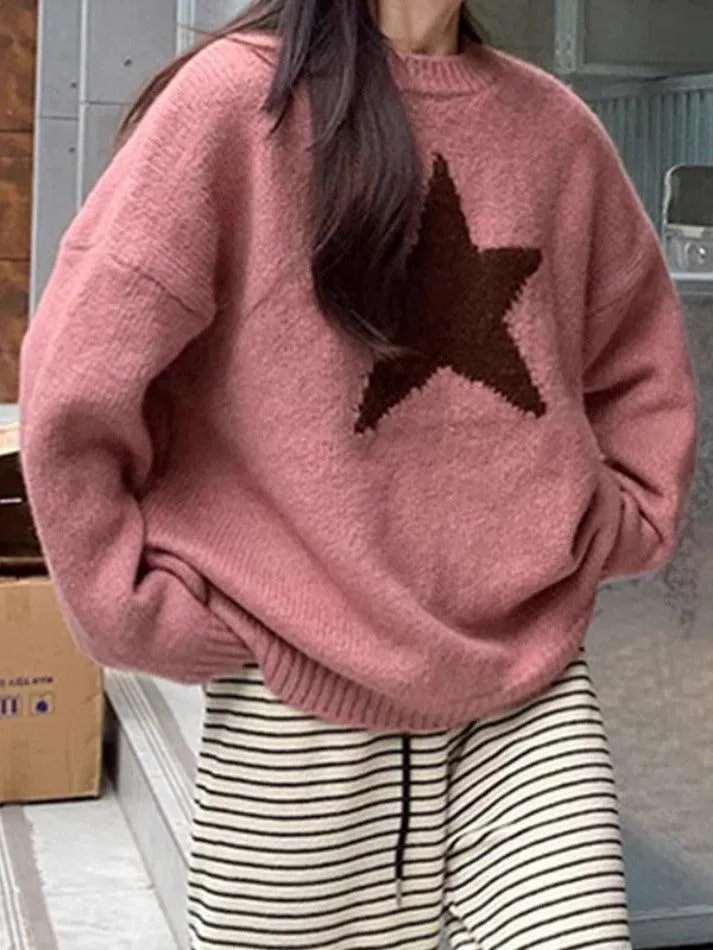 Vintage Star Jacquard Crew Neck Sweater