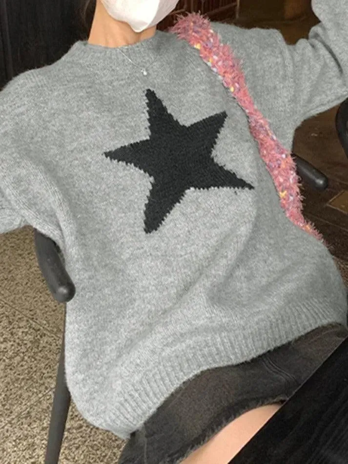 Vintage Star Jacquard Crew Neck Sweater