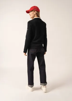 Voiron Zip-up Cardigan - in wool and cotton (NAVY)