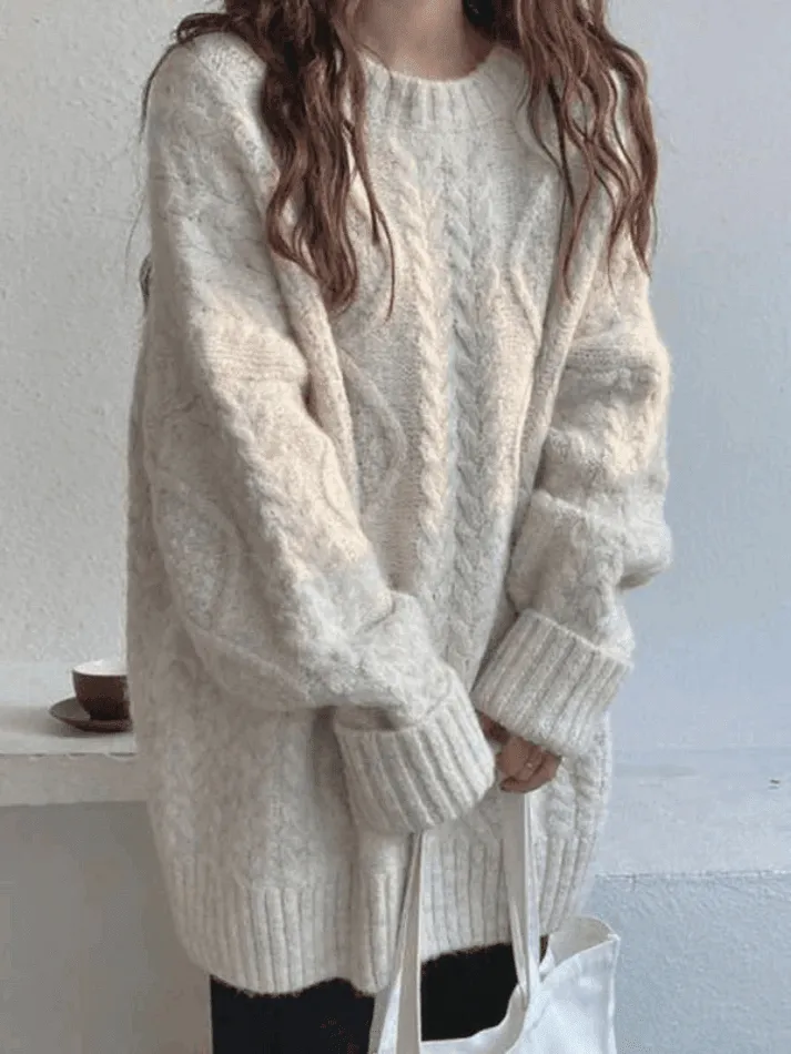 Wenkouban-Spring Casual Outfits Y2K Outfits Cable Knit Jumper Sweater