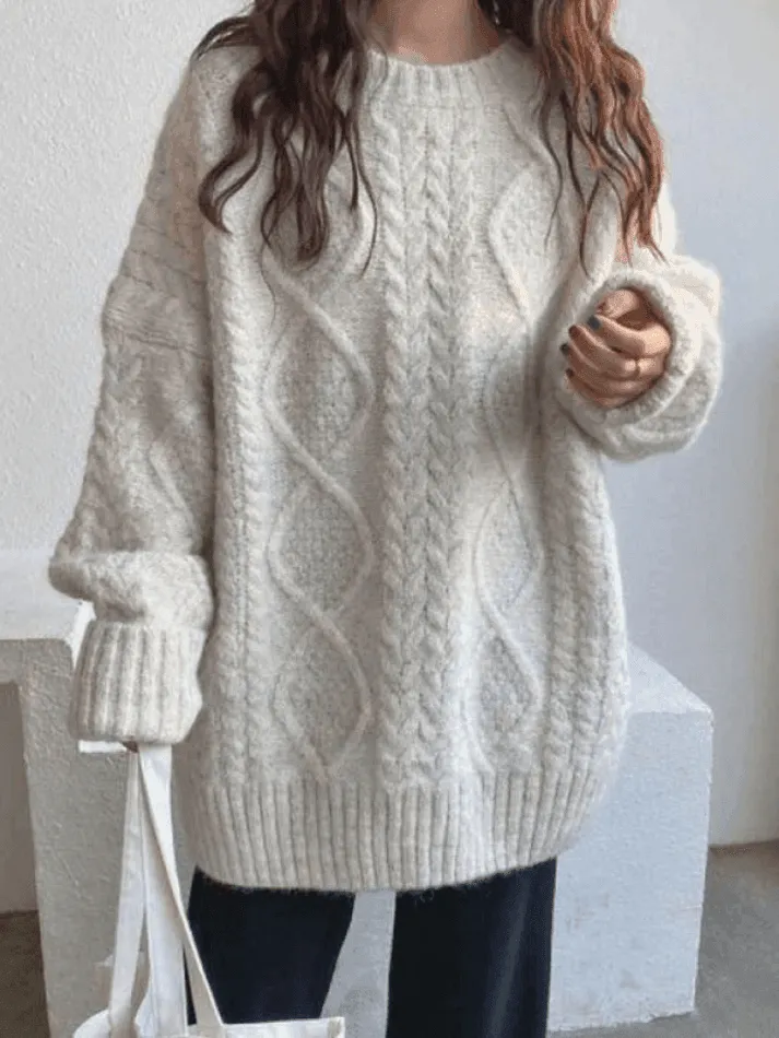 Wenkouban-Spring Casual Outfits Y2K Outfits Cable Knit Jumper Sweater