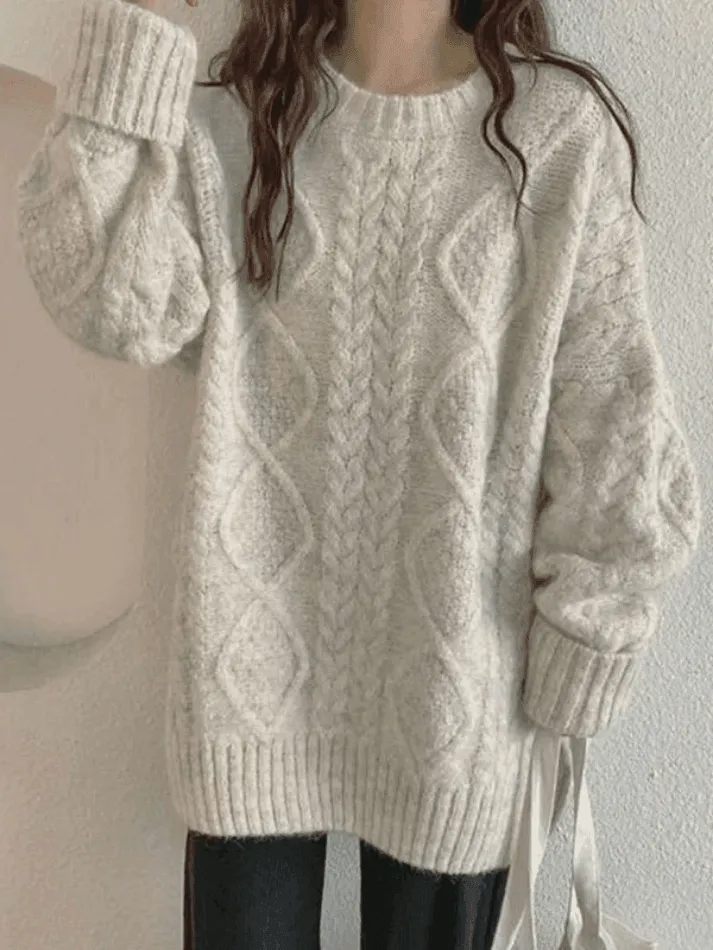 Wenkouban-Spring Casual Outfits Y2K Outfits Cable Knit Jumper Sweater