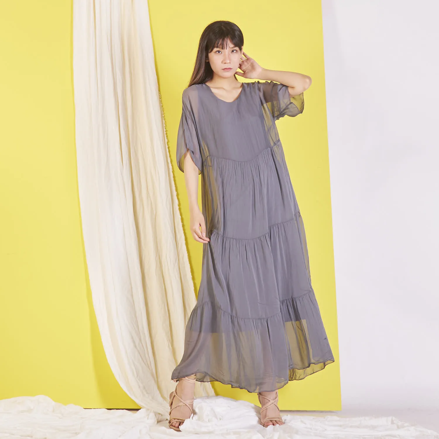 Wholesale silk chiffon maxi dress