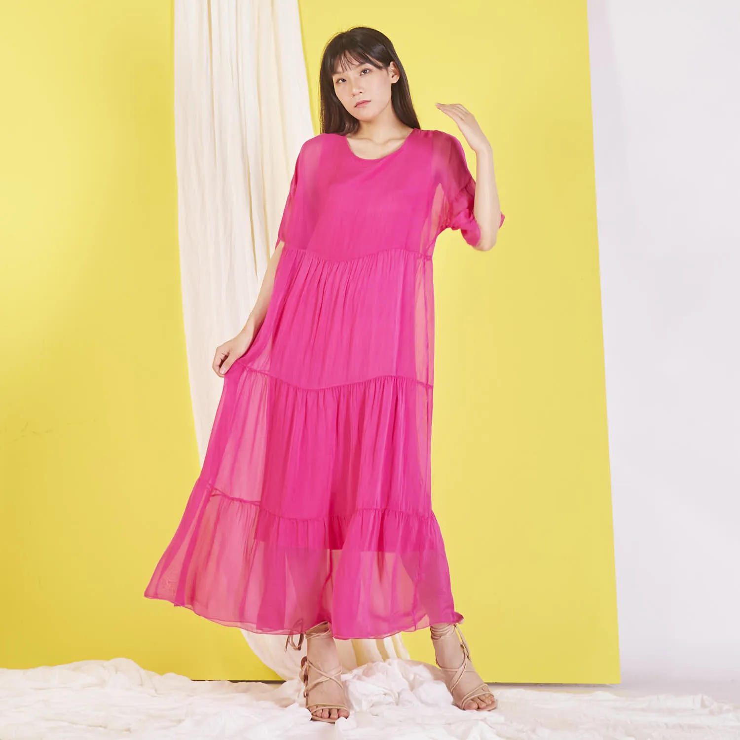 Wholesale silk chiffon maxi dress