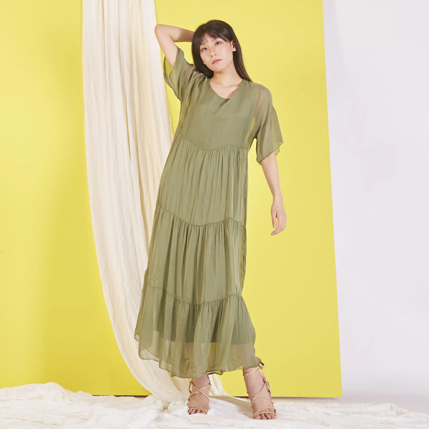 Wholesale silk chiffon maxi dress