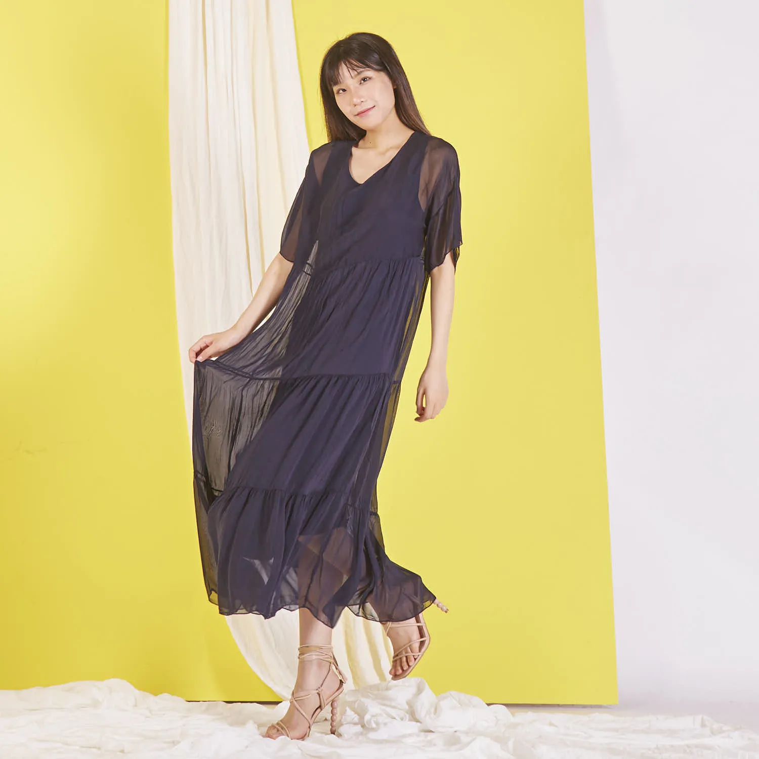 Wholesale silk chiffon maxi dress