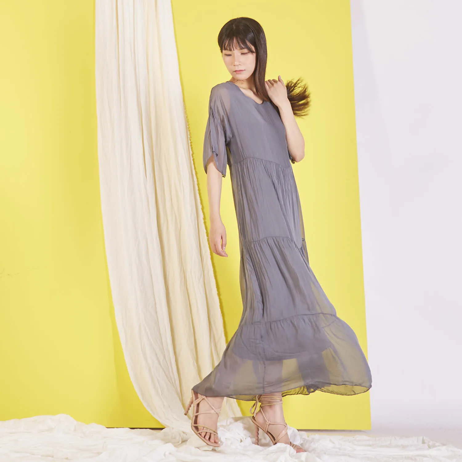 Wholesale silk chiffon maxi dress