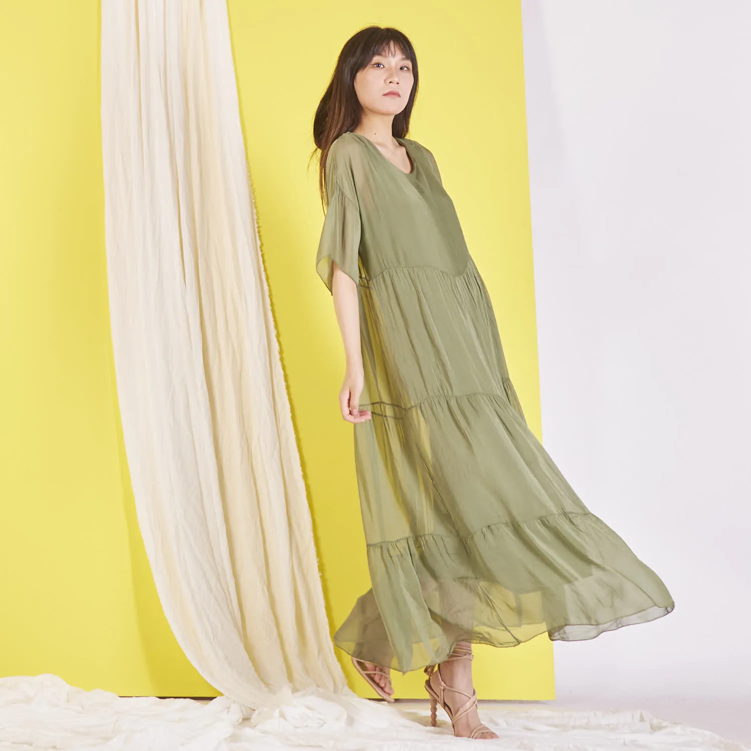 Wholesale silk chiffon maxi dress