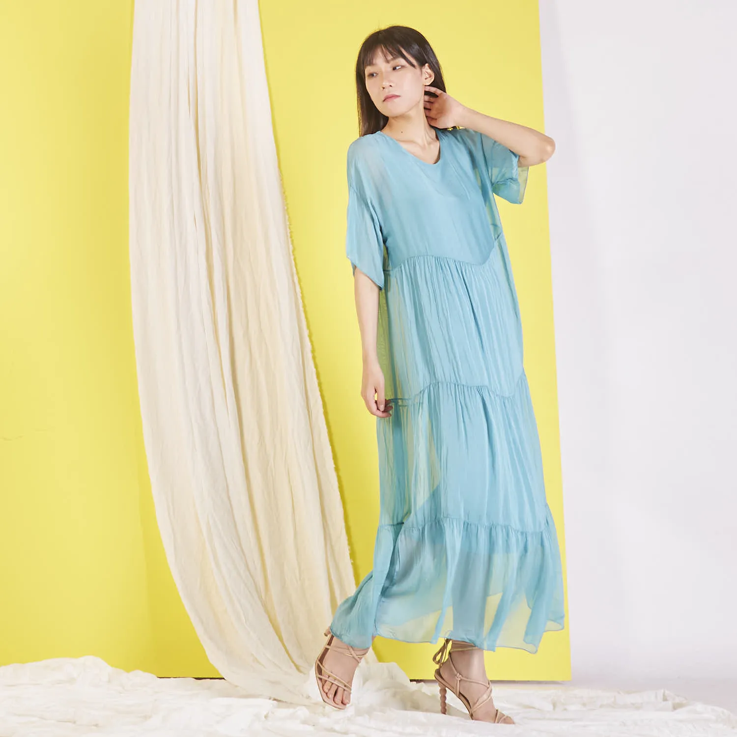 Wholesale silk chiffon maxi dress