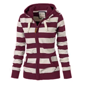 Women stripe printed sweatshirt zip up hoodies with pockets