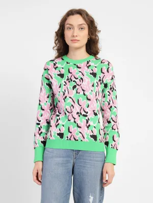 Women's Floral Print Crew Neck Sweater