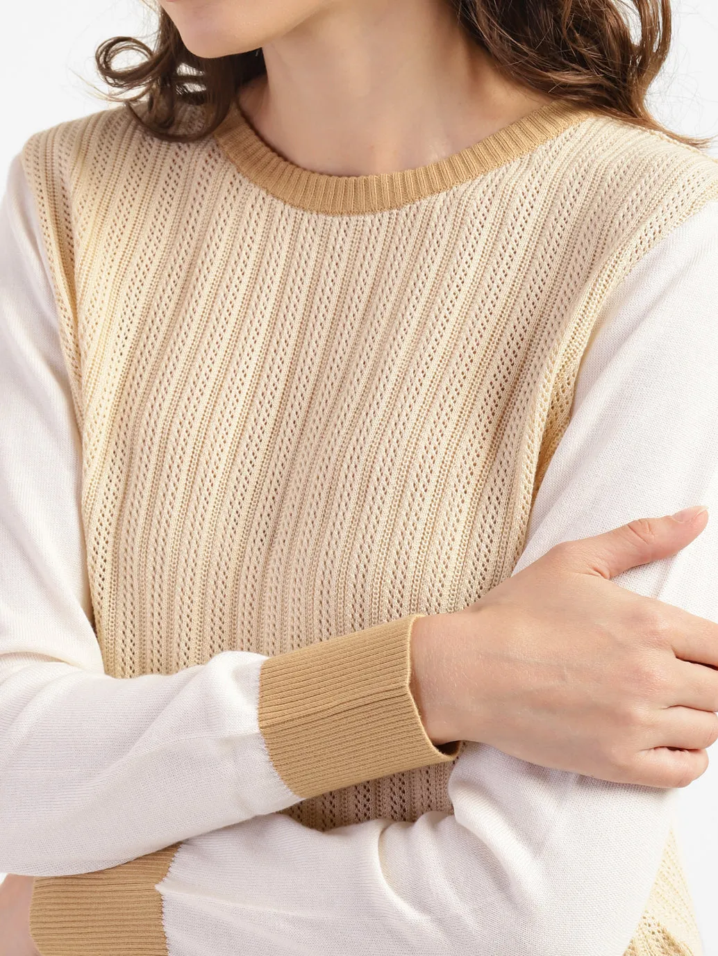 Women's Self Design Round Neck Sweater