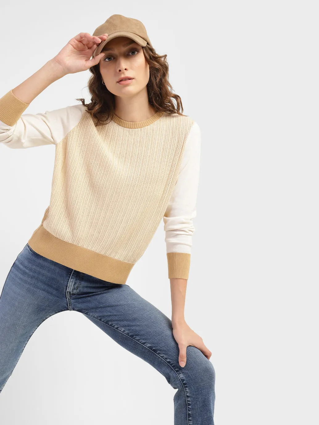 Women's Self Design Round Neck Sweater