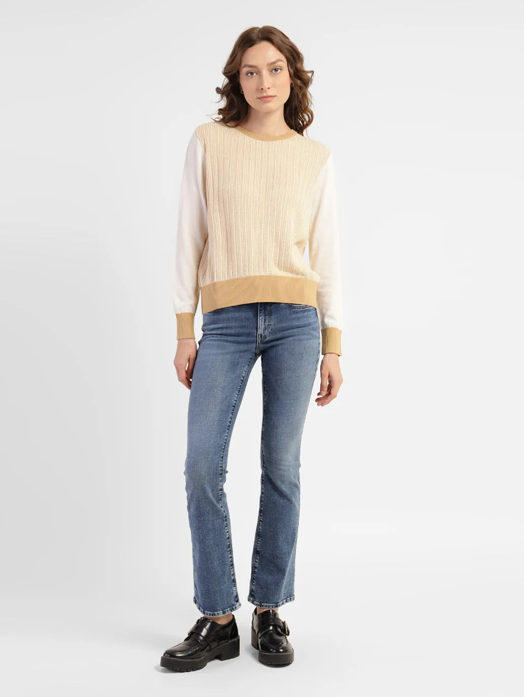 Women's Self Design Round Neck Sweater