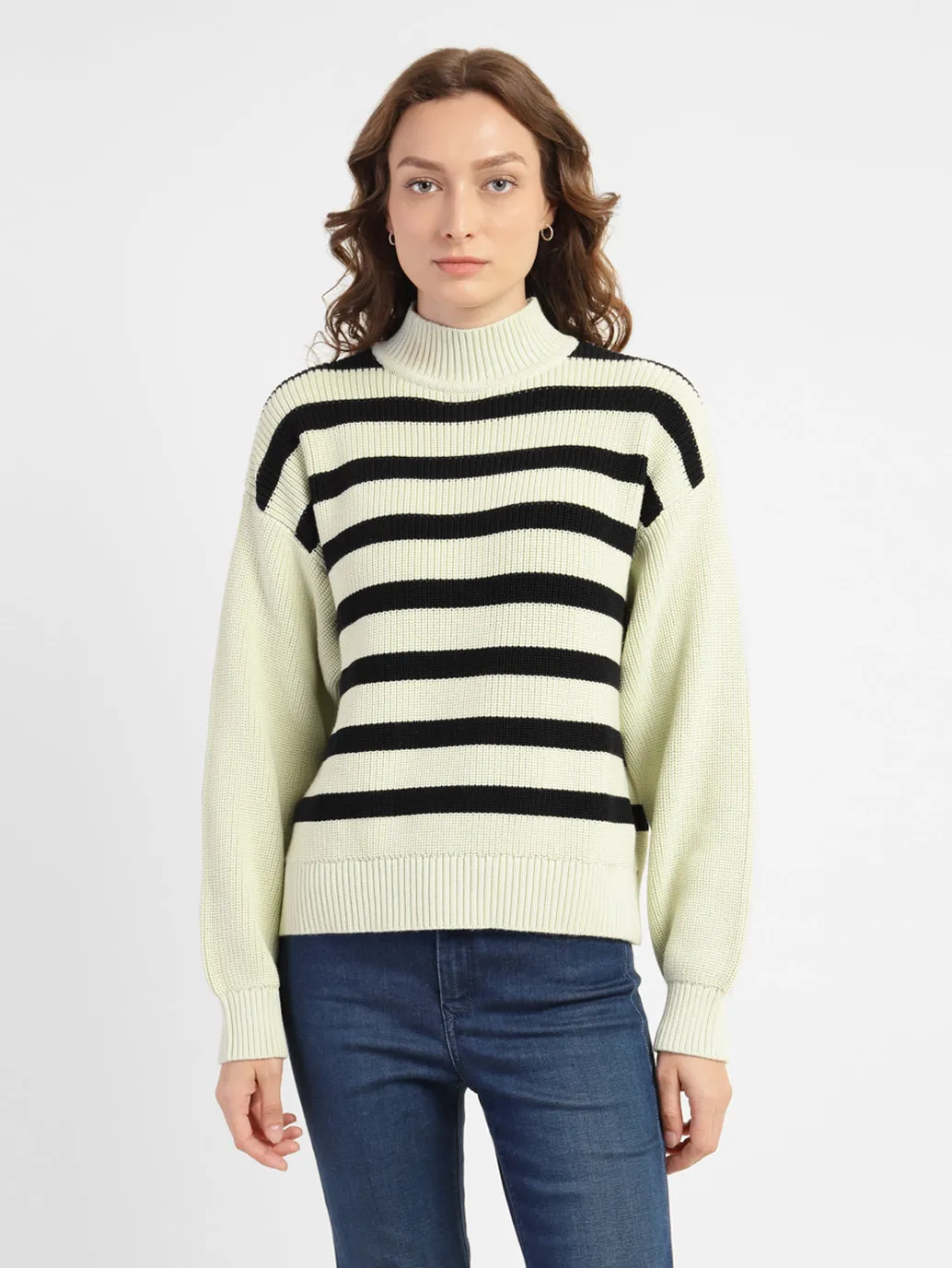 Women's Striped High Neck Sweater