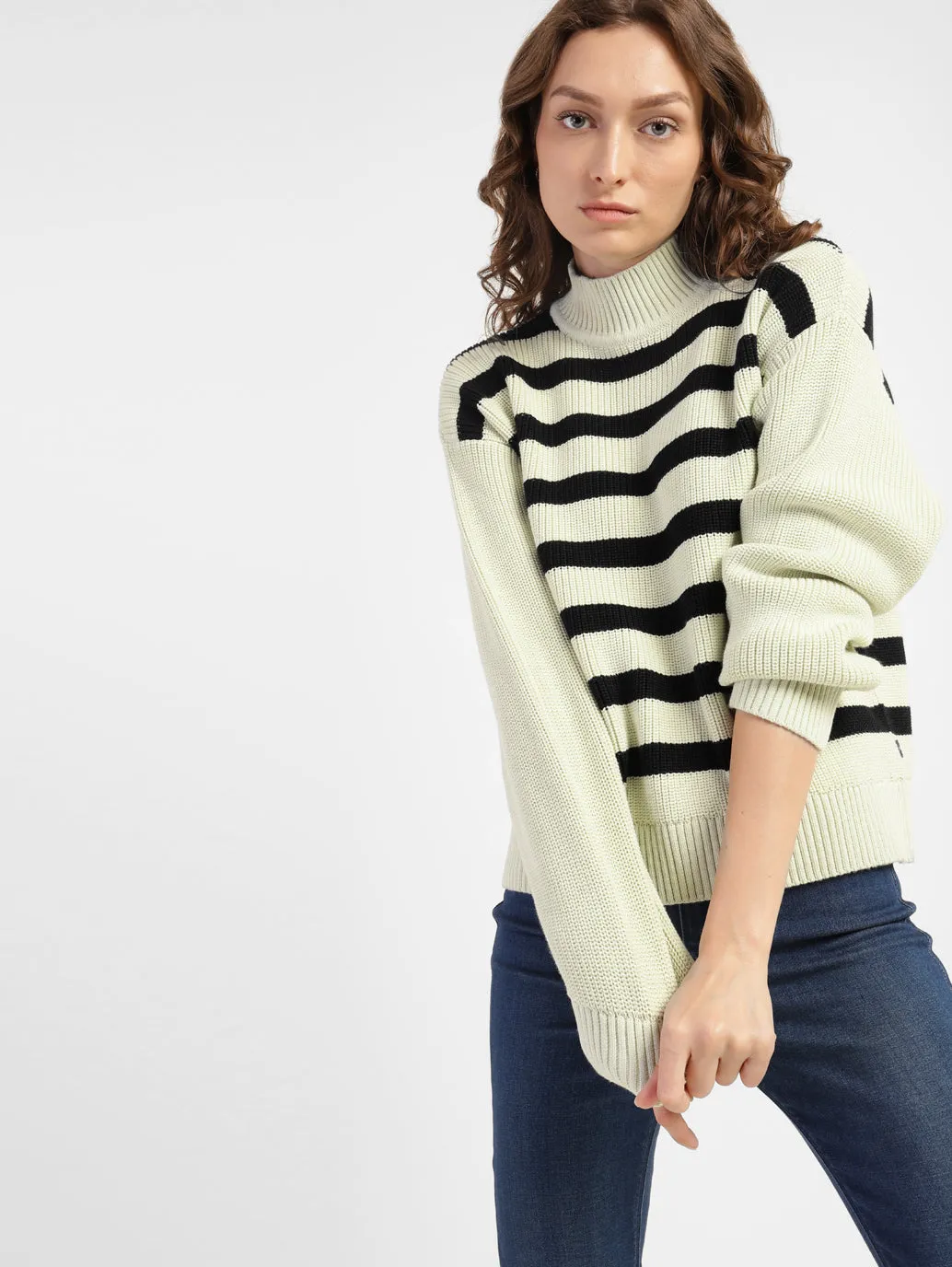 Women's Striped High Neck Sweater