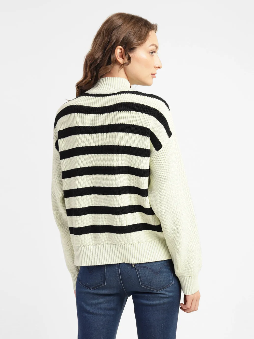 Women's Striped High Neck Sweater