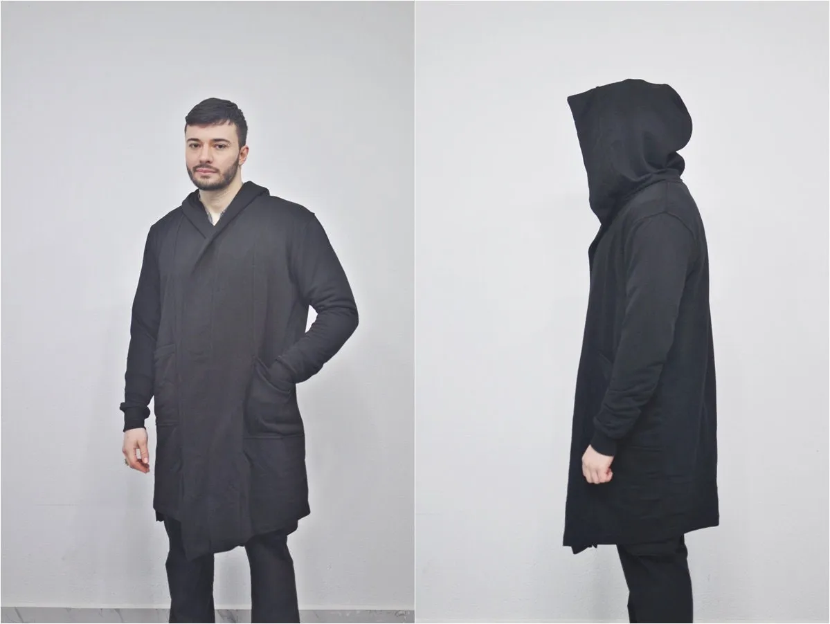 XS-8XL Ashassin Oversize Overlong Black Loose Cardigan with Hood,Side Pockets Cloak,Cyberpunk Techwear Cape Coat, Futuristic Clot- BB159