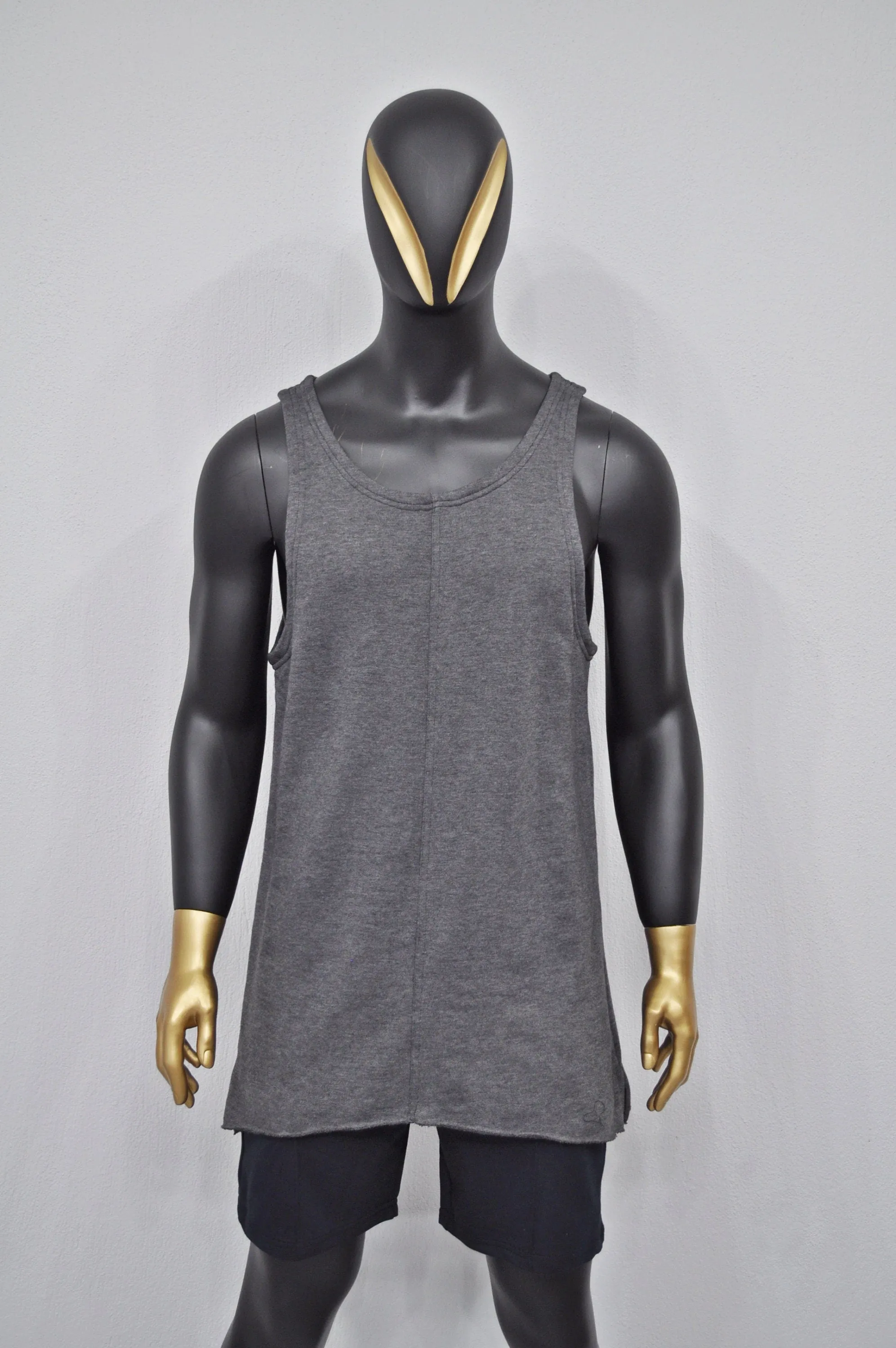 XS-8XL Men's Fleece Sleeveless Wide Neck Raw Edges Tank Top, Extended Loose Essentials Lenghten,Side Slit,Overlong,Oversize Shirt-BB497